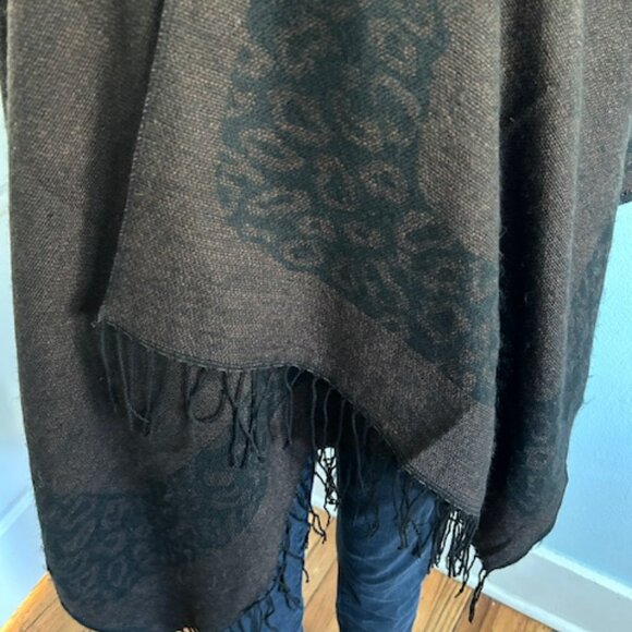 Women's Wool Blend Wrap in Brown and Black - Picture 3 of 6